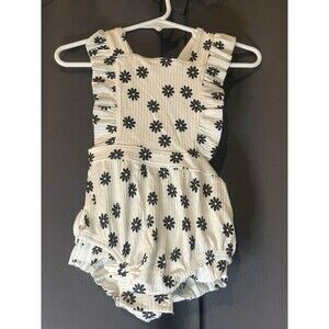 Baby Girls’ Off-white Ruffle Romper with Flowers For 6-9 Months - Cat & Jack